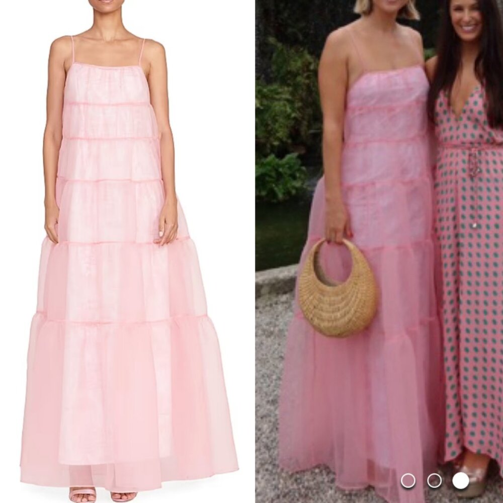 STAUD Pink Strapless Tiered Tulle Maxi Dress - Picture 2 of 13